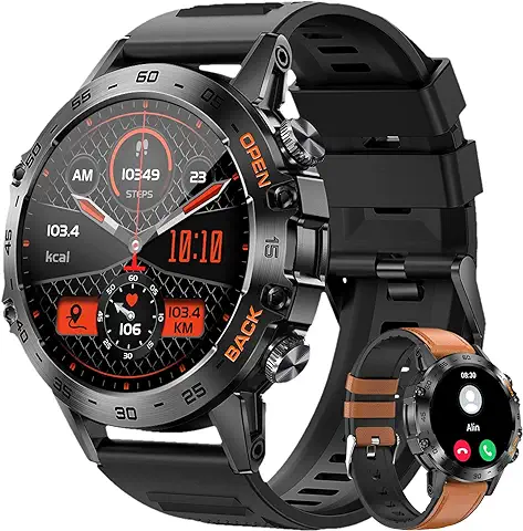 LEMFO Reloj Inteligente Hombre,1.39"HD 360*360 Smartwatch Hombre con Llamadas Bluetooth,Smartwatch con 123 Deportes Modos y Monitor de Ritmo Cardíaco/SpO2/Presión Arterial,para Android IOS(2 Correas)  