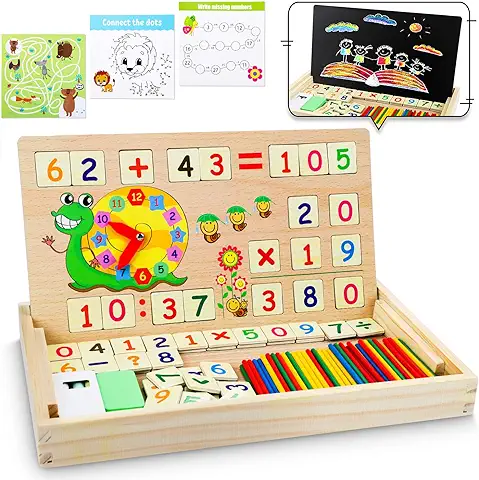 Lenbest Juguetes Montessori Juegos Infantiles - Juguetes Niños 4 5 6 Años-Juguetes Educativos Matemáticos - Reloj de Aprendizaje de Madera Palos de Contar Tablas de Multiplicar Regalos Navidad  