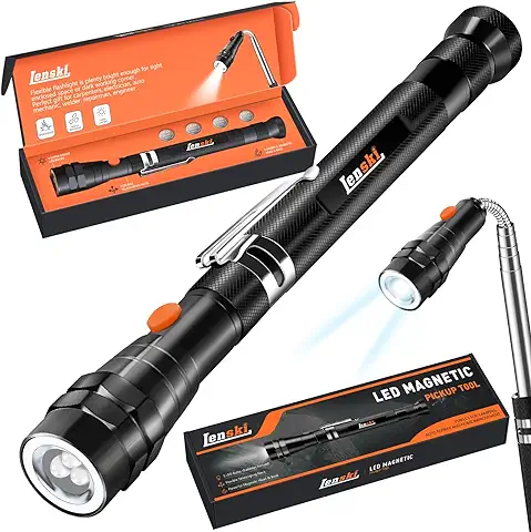 Lenski Gifts for Men Telescopic Magnetic Pickup Tool con LED, Gadgets para Hombres Regalos para él, Regalos para Hombres para Rellenos de Calcetines de Navidad,  