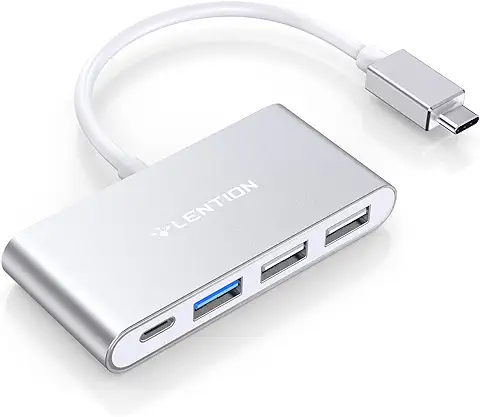 LENTION Hub USB-C 4 En 1 con Tipo C, USB 3.0, USB 2.0 para MacBook Pro 13/14/15/16 2016-2023, Nuevo Mac Air/Surface, ChromeBook, etc, Adaptador de Carga y Conexión Multipuerto (CB-C13, Plata)  