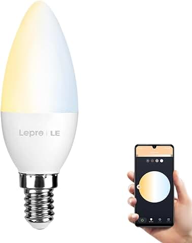 Lepro Bombilla Inteligente LED E14, 4.5W Bombilla WiFi 380LM, Bombilla de Vela Regulable 2700K-6500K, Compatible con Alexa y Google Home, Smart Bulb Control de Voz para Familia [Paquete de 1]  