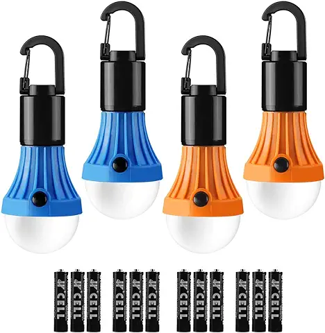 Lepro Linterna de Camping, Luz de Camping con Batería, Farol LED Portátil para Tienda, Resistente al Agua, 3 Modos de Iluminación para Acampar, Senderismo, Cortes de Energía, Batería Incluida, 4 pcs  