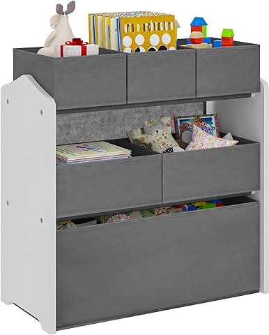 Lestarain Organizador Juguetes de Niños, Estanteria de Almacenaje de 3 Niveles, Mueble Organizador Infantil con 6 Cajas Extraíbles para Habitación Infantil y Guardería, Gris, 63x30x60 cm  