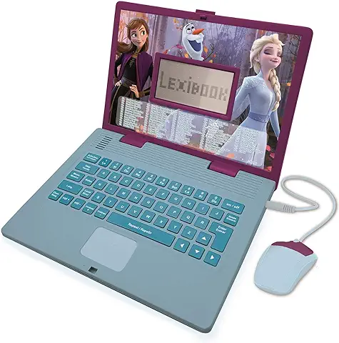 LEXIBOOK - Disney Frozen 2 - Ordenador Portátil Educativo y Bilingüe Español/inglés - Juguete para Niñas con 124 Actividades para Aprender, Juegos y Música con Elsa y Anna - Azul/Púrpura  