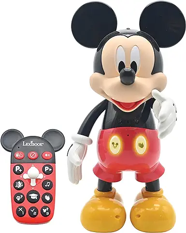 Lexibook - Disney - Robot Mickey Bilingüe - Inglés/Español, 100 Cuestionarios Educativos, Efectos de luz, Baile, Programable, Articulado, Negro/Rojo - MCH01i2  