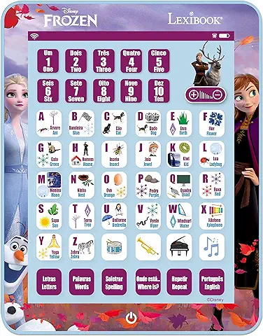 Lexibook Frozen Tablet Educativa Parlante Bilingüe Juguete para Aprender Letras, Numeros, Vocabulario y Música, Idiomas Portugués/Inglès, Azul  