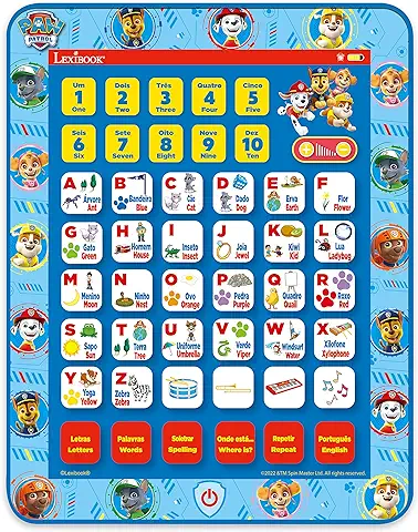 Lexibook Paw Patrol, Bilingual Talking Educational Tablet, Brinquedo Falante Bilingue para Aprender Letras, Números, Vocabulário e Música, Idiomas Português/inglês, Color Azul  