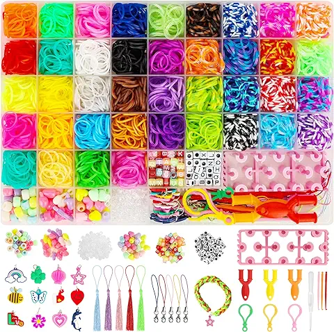 LIASDIVA Pulseras Gomas con Loom Telar, 4400+kit de Gomas para Hacer Pulseras, 40 Colores de Gomas Elásticas para Niños de Anillos y Collares de Bricolaje Manualidad  