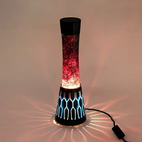 Licht-Erlebnisse Fabulosa Lámpara de Lava Líquido Negro y rojo con Purpurina con Efecto 3D Lámpara de mesa de Diseño Retro Multicolor Iluminación de Ambientes  