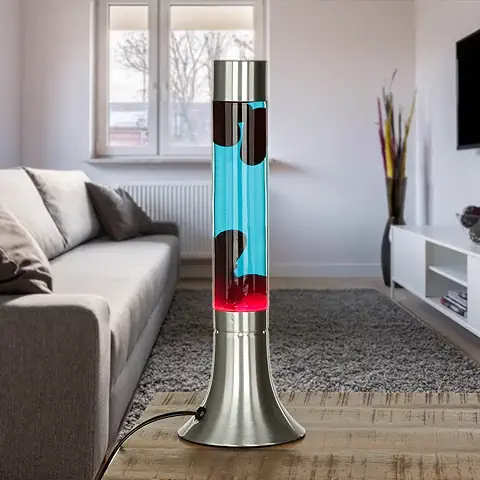 Licht-Erlebnisse Lámpara de lava Yvonne con cera roja y Líquido azul Turquesa A:38 cm Iluminación de Ambiente Lámpara Magma con Diseño Retro  