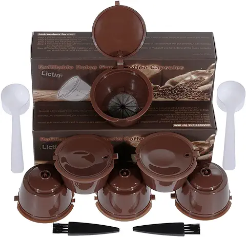 Lictin 6 Pack Cápsulas Filtros de Café Recargable Reutilizable para Cafetera Dolce Gusto Resistente Más de 300 Usos de Sustitucion con Equipo Incluye 2 Cuchara y 2 Cepillo i Cafilas  