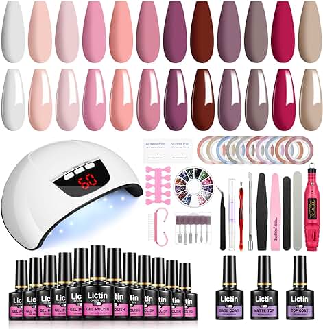 Lictin Kit Uñas de Gel- kit Lampara Uñas de Gel,12 Colores* 8ML Esmalte Semipermanente Gel Uñas,54W Lámpara Secador de Uñas UV/LED,Removedor de Uñas, Herramientas de Manicura  