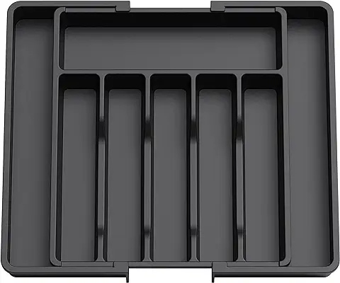 Lifewit Organizador de Cubiertos, Bandeja para Cubiertos Extensible, Cubertero para Cajón para Menaje, Organizador de Cubertería Ajustable y Compacto para Cucharas Tenedores Cuchillos, Grande, Negro  