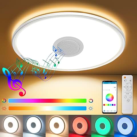 LIFOCI Lampara LED Techo con Altavoz Bluetooth, 24W 3200LM 29CM Plafon LED Regulable con RGB y Musica con Mando y APP, Luces LED Techo Para Dormitorio, Habitaciones Infantiles, Sala de Estar, Baño  