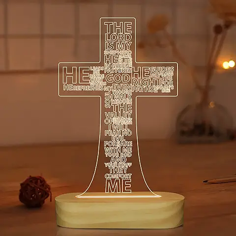 Lightzz Lámparas de mesa de Escritorio con luz Nocturna 3D de Jesus Cross, Iluminación de Madera LED de Colores Cálidos para Regalos de Vacaciones  