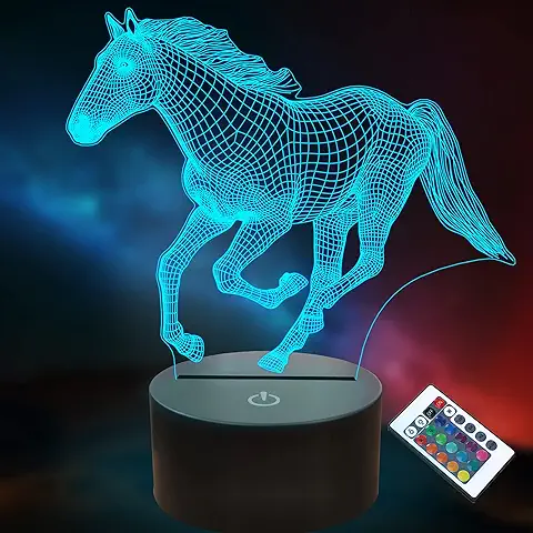 Lightzz Regalos de Caballo para Niños y Niñas, Lámpara 3D con Ilusión LED luz Nocturna con Mando a Distancia, 16 Colores Cambiantes (caballo)  