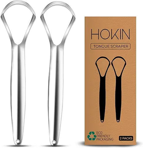 Limpiador de Lengua HOKIN para Adultos, Raspador Lengua de Acero sin Manchas, Tratamiento mal Aliento, Tongue Scraper Cleaner 100% Metálico, Cepillador de Lengua para Hombres y Mujeres (2 Piezas)  