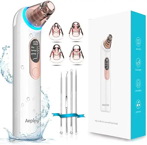 Limpiador de Poros, Aeplpy Extractor de Puntos Negros Kit Limpiador Facial Blackhead Remover Eliminador Puntos, 4 Cabezales y 3 Modos para Espinillas y Acné  