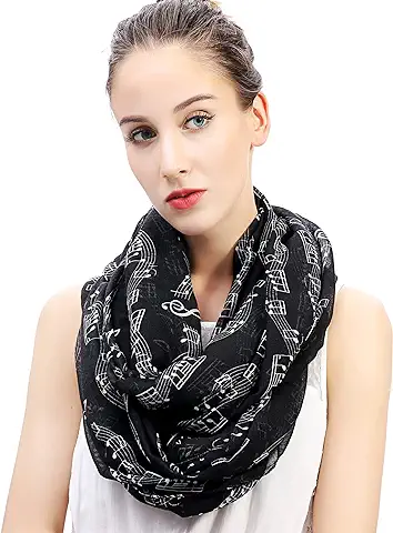 Lina & Lily Bufanda Infinita Snood con Estampado de Notas Musicales  