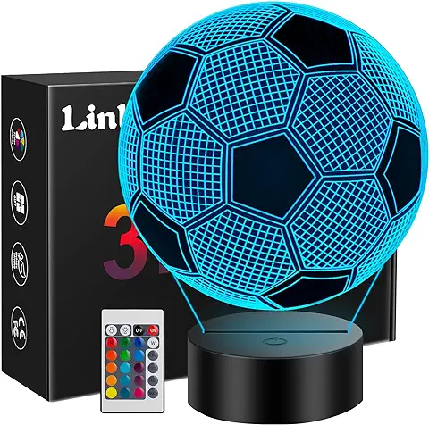 Linkax Regalo de Fútbol para Niños, 3D LED Lámpara Luz de Noche con Control Remoto, Idea Regalos para Navidad, Cumpleaños, Comunión para Niños, Niñas, Decoración  