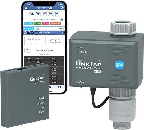 LinkTap G2S Temporizador de Riego Automatico, Gateway y Medidor Flujo - Programador de Riego Inteligente Jardín con Bloqueo Digital, Detección de Fallas y Notificaciones, IP66  