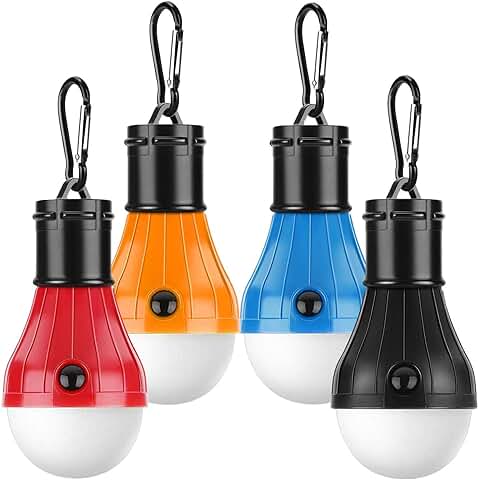 Linterna Camping, 4 Pack Farol de Camping LED Impermeable, Mosquetón Clip Lampara Camping para Emergencia, Apagón, Montañismo, Senderismo  