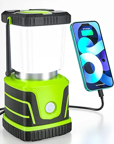 Linterna de Camping Led Recargable - 1500LM Resistente al Agua - 4 Modos Lluminación - 5000mAh LED Super Brillante Lampara Camping Más de 10H+ Tiempo de Ejecución para Camping, Emergencia, Pesca, etc  