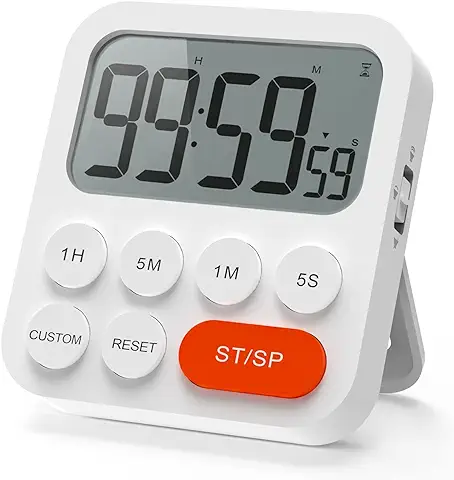 LIORQUE Temporizador de Cocina Digital Temporizador Multifunción con Función de Reloj, Ajuste Rapido, 3 Niveles de Volumen, Respaldo Magnético, Soporte Plegable (1 Pieza)  