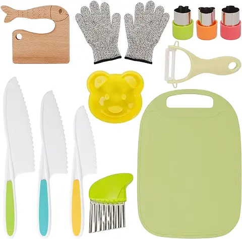 LIPJISL 13PCS Juego de Cuchillos de Cocina para Niños Cuchillos Montessori de Plástico de Colores para Cortar y Cocinar Verduras Frutas  