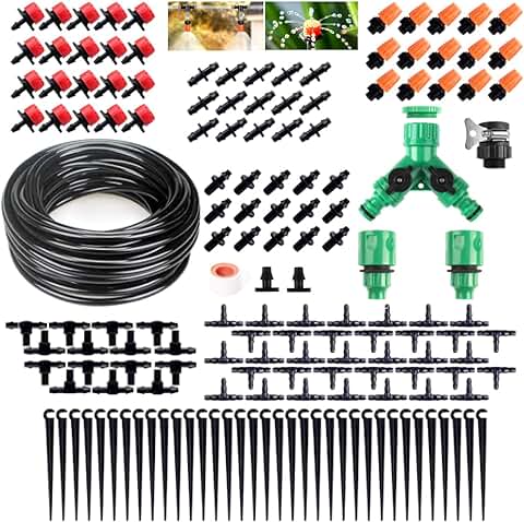 LiRiQi 159 PCS Sistema de Riego por Goteo, Sistema de Riego de Jardín, 40M Kit Riego con Ajustable Boquilla Aspersor Pulverizador y Gotero Automatico para Jardin Invernadero Césped Patio Terraza  