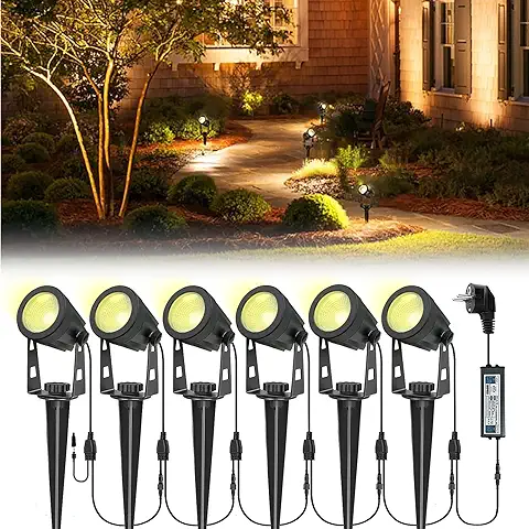 Litake Lámpara de Césped con Espiga, 18W Lámpara de Jardín con Enchufe 21M Iluminación de Jardín Impermeable IP65 Luces de Jardín Decorativa para Jardín Césped Patio Calzada, Paquete de 6  