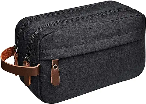 Lizbin Travel Toiletry Bag for Women and Men, Toiletry Organizer Water Resistant Shaving Bag with Multi-Pockets and Handle, Travel Cosmetics Tools (Black)  