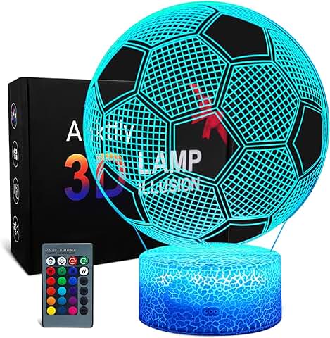 Lámpara 3D Fútbol de Ilusión óptica Luz Nocturna Infantil, Lámpara de Noche de 16 Colores con Control Remoto, Lámpara de Decoración Regalo Para Niños Hombres(Base Agrietada)  