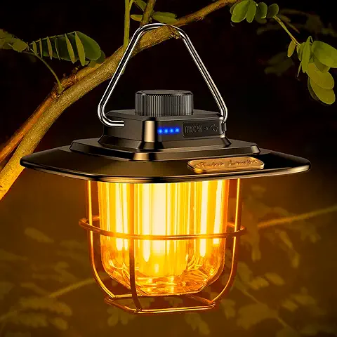 Lámpara Camping Recargable, Blukar Vintage Linterna Camping - Brillo de Atenuación Continua, Color de luz Conmutable(Luz Cálida 3000K y Natural 4500K), 12H+ Tiempo de Ejecución para Camping/Pesca etc.  