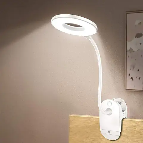 Lámpara con Clip, de Lectura Alimentada por Batería, luz de clip para cama con 3 Niveles de Brillo, Recargable por USB  