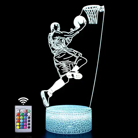 Lámpara de Baloncesto 3D Regalo de Cumpleaños luz Nocturna, 16 Colores Cambiantes y Control Remoto Luces Ilisión Regalos Ideales (hombre de Baloncesto)  