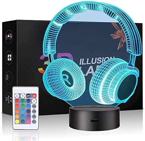 Lámpara de Ilusión 3D, luz Nocturna 3D para Niños y Niñas, Lámpara de Escritorio de mesa de 7 Colores que Cambian de Decoración del Hogar, Escultura de Acrílico LED con Control Remoto (auriculares)  