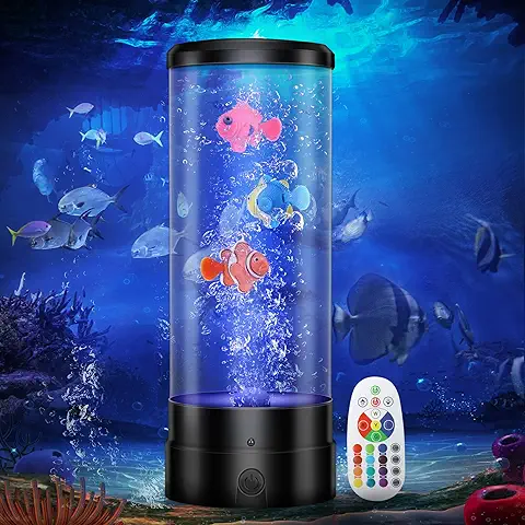 Lámpara de Lava, Lámpara de Burbujas con Pez, Acuario, Lámpara de Ambiente, con Mando a Distancia, 16 Colores y 4 Modos, Luz RGB, Decoración de Oficina en el Hogar Regalos para Niños Negro  