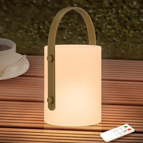 Lámpara de mesa LED Inalámbrica, Recargable Lámpara de mesa a Batería con Mando a Distancia y 8 Colores, Portátil, Regulable, IP44 Resistente al agua para Exteriores Camping Jardín Patio Dormitorio  