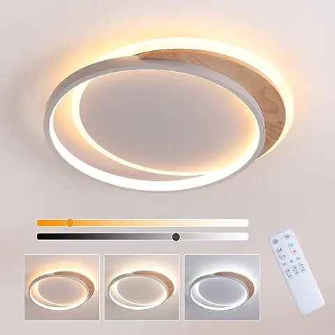 Lámpara de Techo LED de 24W, Madera LED Luz de Techo 40cm, 3000K-6000K Regulable con Control Remoto, Lámparas de Techo Moderna Blanca Redonda para Dormitorio, Sala de Estar, Balcón, Pasillo, Cocina  