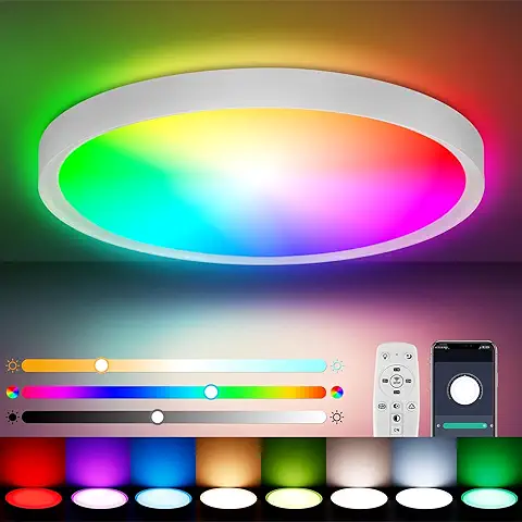 Lámpara de Techo led Regulable, 30W RGB Lámpara de Techo Bluetooth con Control Remoto y Aplicación para Iluminación Sala de Estar Dormitorio Cocina Pasillo Balcón Baño Comedor  