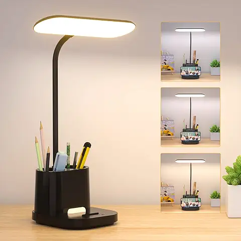 Lámpara Escritorio LED, Flexo de Escritorio con Luz Nocturna, Luz Natural Protege Los Ojos, Lampara LED Escritorio Regulable, Puerto de Carga USB, Lampara de Escritorio con Control Táctil, 3 Modos  