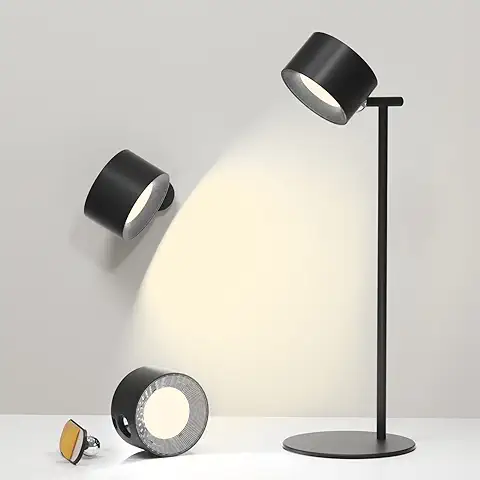 Lámpara Escritorio LED, Lámpara de Mesa con 3 Modos de Color, Lampara led Escritorio 3 Niveles de Brillo, Control Tactil Recargable Luz de Lectura Lámpara de Pared Extraíble, Lámpara de Noche, Negro  