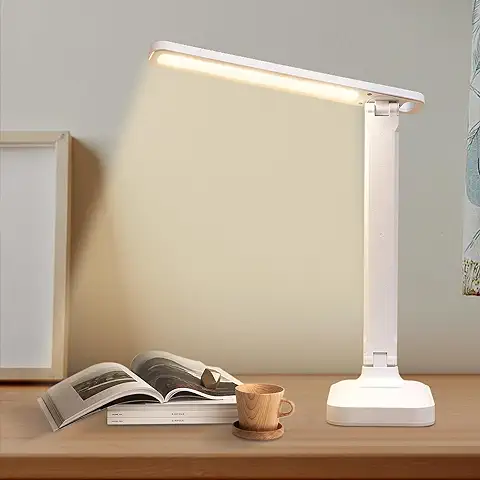 Lámpara Escritorio LED, Plegable, 3 Modos y 5 Niveles de Brillo,Control Táctil con Carga USB, Flexo Lámpara de mesa Cuidado de Ojos para Cama,Oficina,Leer,Estudiar,Luz Nocturna  