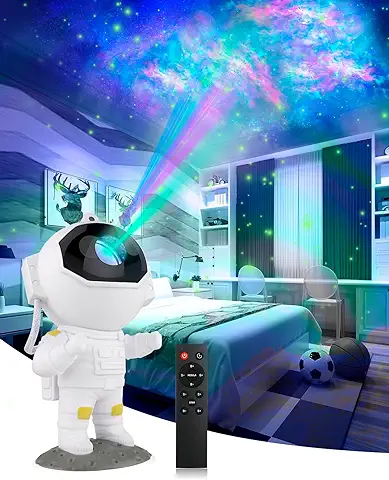 Lámpara Proyector Astronauta Galaxia, Luz Nocturna con Nebulosa, Lámpara Estrellada para Dormitorio y Proyector de Techo, con Cronómetro y Proyector Remoto, Navideños Regalos para Niños y Adultos  