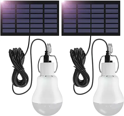 Lámpara Solar Colgante Exterior 3W con Cable 3,45M, Lampara Solar Portátil con Panel Solar, Farolillo Solar Recargable para Pesca, Tienda de Campaña, Senderismo, Emergencia, Jardín, 2 Juegos  