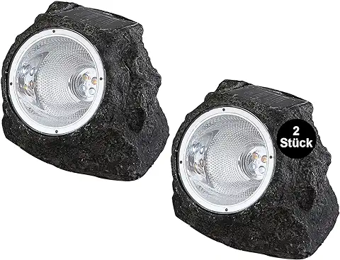 Lámparas Solares para Exterior Jardín de Piedra Decorativa con Juego de 2 Luces LED – Decoración de Jardín Solar – Lámparas Solares para Balcón Pequeño – Exterior de pie Antracita – 10 x 15 cm  