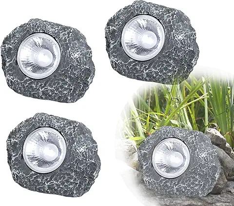 Lámparas Solares para Exteriores de Jardín con Piedra Decorativa con LED – Juego de 3 Piezas – Decoración de Jardín – para Balcón Pequeño – de Piedra Antracita – Lámparas Decorativas 3 Unidades  