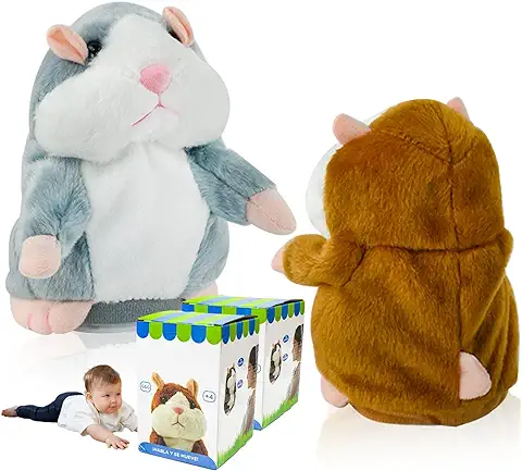 Locisne 2 Juguete de Hámster Que Habla - Gris y Marrón, Imitación Repite lo Que Dices Divertidos Juguetes de Peluche para Niños, Juguete de Grabación Interactivo Electrónico para Mascotas  