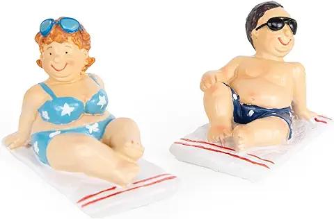 Logbuch-Verlag Figura Decorativa Pareja Relajada de Vacaciones, Pareja de Bañistas en la Playa - Decoración Marítima de Polirresina  